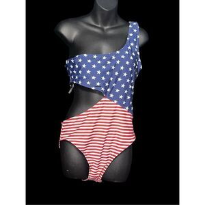 NEW WITH TAGS HEAT Beautiful women One Piece STAR SPANGLED Cross One SLEEVE ONE